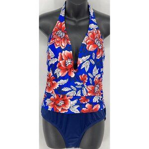 Cleanwater Swim Size Medium M Women Blue Orange Red Floral One Piece New B40